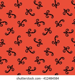Seamless Pattern. Vintage ornament. Red and black color. Vector illustration. 
