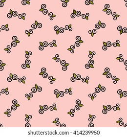 Seamless Pattern. Vintage ornament. Rose quartz, black and yellow color. Vector illustration