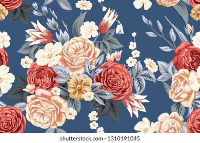 Seamless pattern with vintage pale roses 