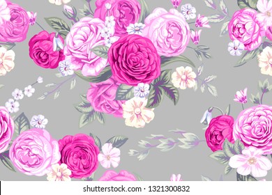 Seamless pattern with vintage pale roses 