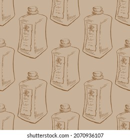 Seamless Pattern Of Vintage Poison Bottle. Hand Drawn Vector Illustration