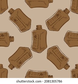 Seamless Pattern Of Vintage Poison Bottle. Hand Drawn Vector Illustration