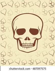 Seamless pattern. Vintage poker elements with skull, vector illustration