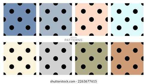 Patrón sin foco. Patrón de puntos de polka vintage sobre fondo pastel de moda. Puntos de polka negro para textiles, papel de envoltura, pancartas, imprenta, embalaje, etc. Ilustración vectorial