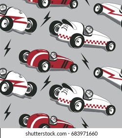 Seamless pattern, Vintage race cars typography t-shirt graphic isolated on gray background illustration vector.