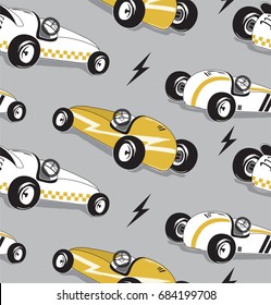 Seamless pattern, Vintage race cars typography t-shirt graphic isolated on gray background illustration vector.