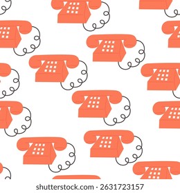 padrão sem costura com vintage telefone vermelho em estilo doodle no vetor. Elemento para fundos papel de parede de envoltório de fundo embalagens de impressão têxtil
