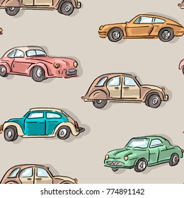 Seamless pattern with vintage retro cars