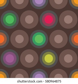 Seamless pattern with a vintage and retro look created by colorful circles. Nice pattern design for women's clothing or wall decoration. Easy to print on fabric or paper. Stock vector.