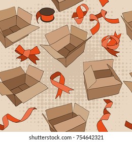 Seamless pattern with Vintage ribbons and boxes