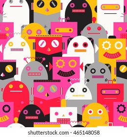 Seamless pattern with vintage robots. Vector illustration