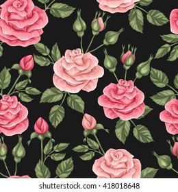Seamless pattern with vintage roses. Decorative retro flowers. Easy to use for backdrop, textile, wrapping paper, wallpaper.