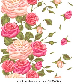 Seamless pattern with vintage roses. Decorative retro flowers. Easy to use for backdrop, textile, wrapping paper, wallpaper.