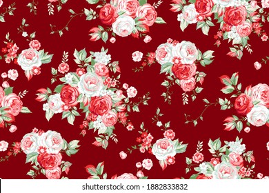 Seamless pattern with vintage roses for summer dress fabrics