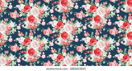 Patrón sin foco con rosas vintage para telas de vestido de verano