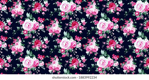 Seamless pattern with vintage roses for summer dress fabrics