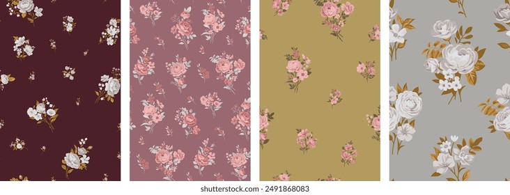 Seamless pattern with vintage roses for summer dress fabrics