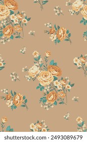 Patrón sin costuras con rosas vintage para telas de vestidos de verano