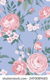 Seamless pattern with vintage roses for summer dress fabrics