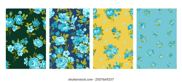 Patrón sin costuras con rosas vintage para telas de vestido de verano