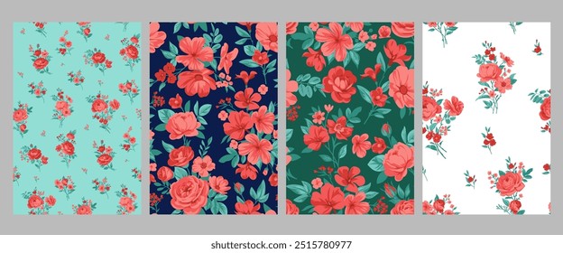 Patrón sin costuras con rosas vintage para telas de vestido de verano