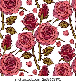 Padrão sem costura com rosas vintage para tecidos de vestido de verão