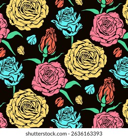 Seamless pattern with vintage roses for summer dress fabrics