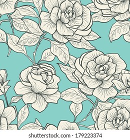 Seamless pattern with vintage roses. Vector illustration