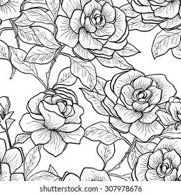 Seamless pattern with vintage roses. Vector illustration