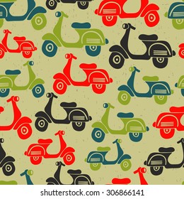 Seamless pattern with vintage scooters. Vector repeated background in retro style.