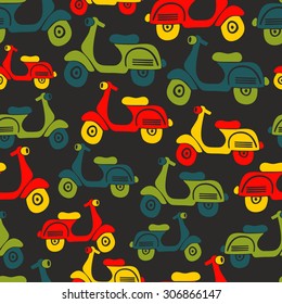 Seamless pattern with vintage scooters. Vector repeated background in retro style.