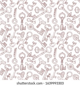 Seamless pattern with vintage skeleton keys. Can be used for wallpaper, pattern fills, textile, web page background, surface textures.