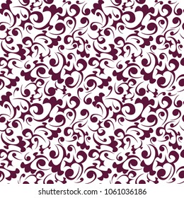 Seamless pattern. Vintage pattern with small burgundy twisted elements on a white background. Elegant pattern for fashion prints. Wallpaper. Tile. Ornament for the fabric. Gift paper.