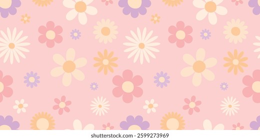 Seamless pattern with vintage spring flowers. Floral pattern for fabric, textiles, wrapping paper, cover, banner. Cute simple design