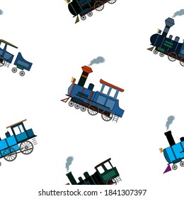 Nahtloses Muster mit Vintage-Dampfpuffern im Cartoon-Stil auf weißem Hintergrund.