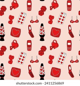 Seamless pattern with Vintage stickers. Concept Valentine's day. 