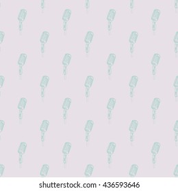 Seamless pattern, vintage style. Abstract background with sketchy microphone. Vector pattern for wrapping, textile, carpet, paper, t-shirt or other printing products. Violet and blue colors