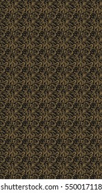 Seamless pattern. Vintage style background with floral ornaments. Abstract composition with gold elements on a black vertical. Illustration with an elegant design.
