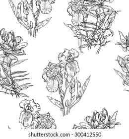 Seamless pattern in vintage style with bouquets of flowers