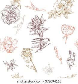 Seamless pattern in vintage style with bouquets of flowers