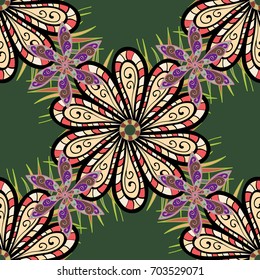 Seamless pattern in vintage style with bouquets of flowers. Vector illustration. On colorful background.