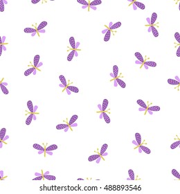 Seamless pattern in vintage style. Cute doodle butterfly cartoon design. Can be used for wallpaper, pattern fills, web page background, surface textures. Vector