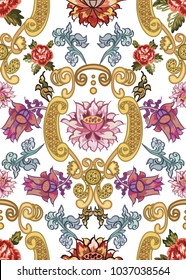 Seamless pattern with vintage style with flowers.