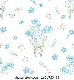 Seamless pattern Vintage style inspired from forget me not flower hand drawn in vector. Design for fashion, fabric, textiles, wallpaper and so on. You can edit layout, shape and color from EPS file