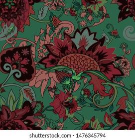 Seamless pattern in vintage style. Textiles. Stylized oriental paisley ornament.