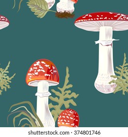 Seamless pattern in vintage style. Toadstools Vector.