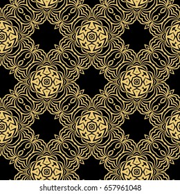 seamless pattern in vintage style. vector illustration. black, gold color.