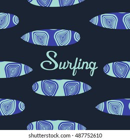 Seamless pattern with vintage surfboards background.