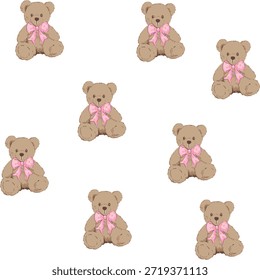 Modelo inconsútil con los osos de peluche de la vendimia que llevan los lazos en un fondo blanco. Perfecto para la impresión de la tela de los niños, decoración del vivero, envoltura del regalo, scrapbooking, y diseños textiles retro acogedores.