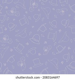  Seamless Pattern with Vintage Top Hats on purple background. Doodle pattern.